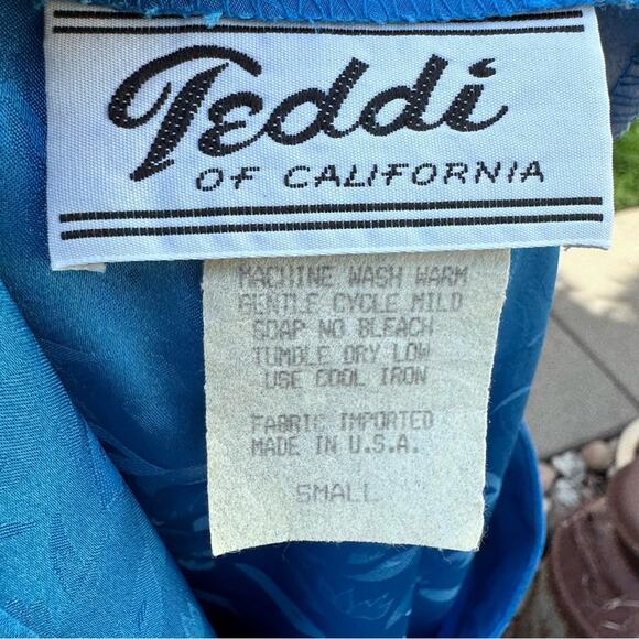 Vintage Teddi of California Blue Blouse w/ Side Tie USA Women's Oversized Small - Picture 10 of 12